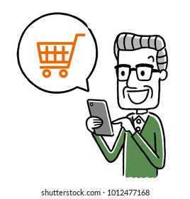 Senior male: Smartphone, shopping