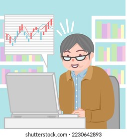 Senior male using a computer to trade stocks.
