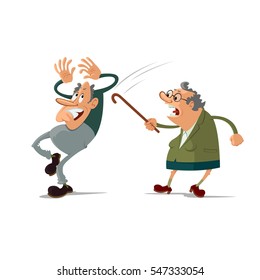 senior man with angry wife, vector cartoon