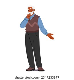 Senior Man Appears Bewildered And Uncertain. Character Struggling To Comprehend His Surroundings Or Make Decisions. His Demeanor Reflects Confusion And Uncertainty. Cartoon People Vector Illustration