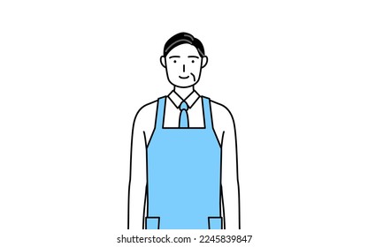 A senior man in an apron.