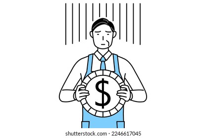 A senior man in an apron, an image of exchange loss or dollar depreciation