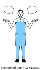 A senior man in an apron with wipeout and comparison.