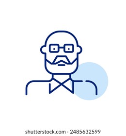 Senior man avatar. Elderly person wearing glasses, beard and moustache. Pixel perfect, editable stroke icon