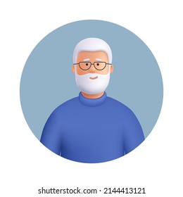 Senior man avatar. Smiling elderly man with beard with gray hair. 3d vector people character illustration. Cartoon minimal style. - Shutterstock ID 2144413121