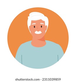 Senior man avatar. Smiling elderly man with beard with gray hair. Vector people character illustration. Cartoon minimal style.