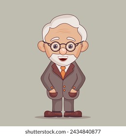 Senior man avatar. Smiling elderly man with beard. vector people character illustration. Cartoon minimal style.