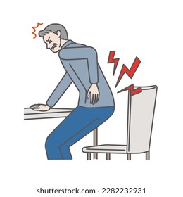 Senior man with back pain when getting up from a chair