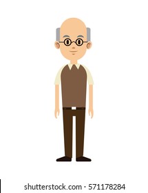 senior man bald with glasses and vest