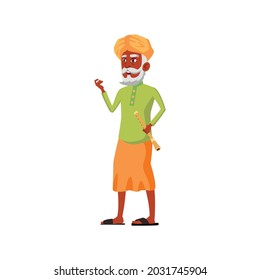 senior man with bansuri musical instrument on fair cartoon vector. senior man with bansuri musical instrument on fair character. isolated flat cartoon illustration