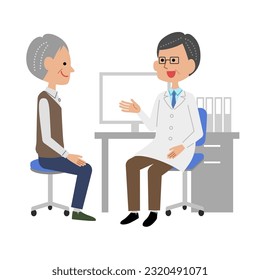 Senior man being briefed by a male doctor in the examination room