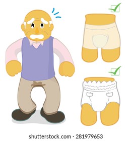 A senior man with bladder control problem, Incontinence pad and diaper