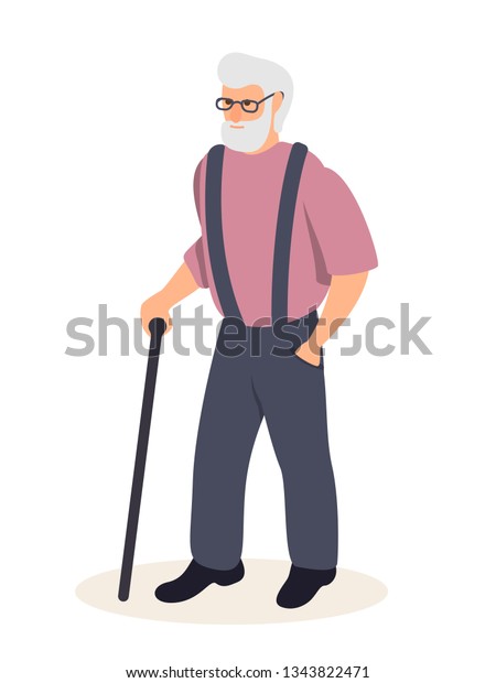 Senior Man Cane Flat Vector Illustration Stock Vector (Royalty Free ...