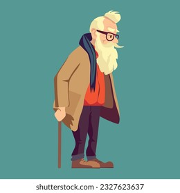Senior man with a cane. Modern senior man. Stylish elderly man in street fashion casual clothing Backache icon.