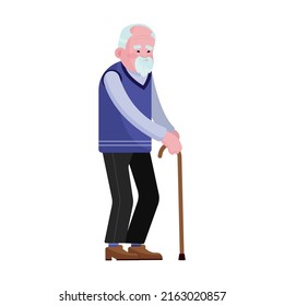 Senior Man Cane Walking Grandchildren Grey Stock Vector (Royalty Free ...