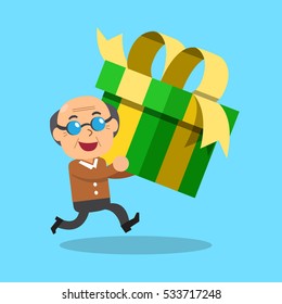 Senior man carrying big gift box