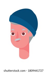 Senior man cartoon head with hat design, grandfather and old male person theme Vector illustration