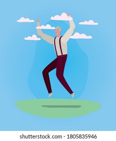 Senior man cartoon jumping at park design, Outdoor activity theme Vector illustration