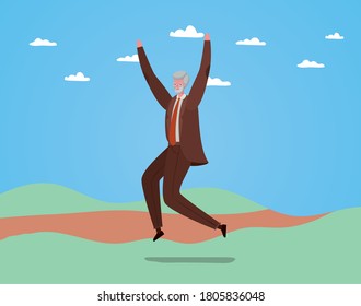 Senior man cartoon jumping at park design, Outdoor activity theme Vector illustration