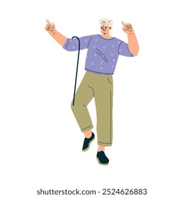 Senior Man Character Dancing Moving His Body Vector Illustration