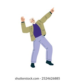 Senior Man Character Dancing Moving His Body Vector Illustration