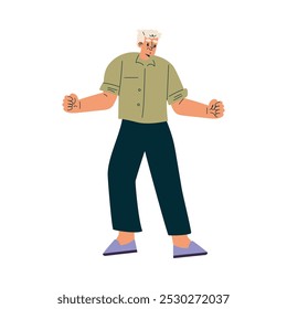 Senior Man Character Dancing Moving His Body Vector Illustration