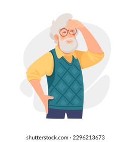 Senior Man Character Looking Into the Distance Vector Illustration