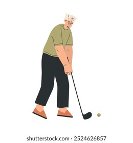 Senior Man Character Playing Golf Sport with Club Vector Illustration