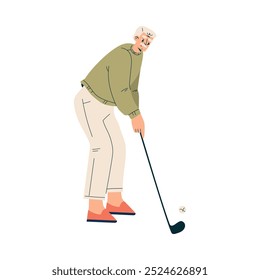 Senior Man Character Playing Golf Sport with Club Vector Illustration