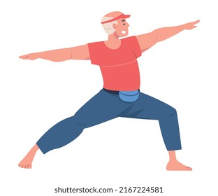 Senior Man Character Practicing Tai Chi and Qigong Exercise as Internal Chinese Martial Art Vector Illustration