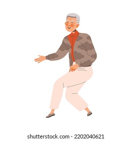 Senior Man Character Practicing Tai Chi and Qigong Exercise as Internal Chinese Martial Art Vector Illustration