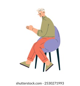 Senior Man Character Sitting in Armchair Vector Illustration