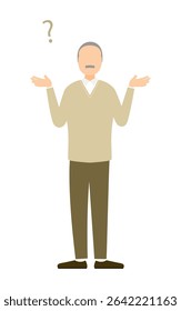 Senior man with confused pose, spreading hands to express doubt, Vector Illustration