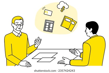 Senior man consulting with a tax attorney about his tax return, Vector Illustration
