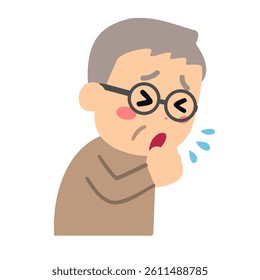 Senior man coughing, sickness allergy concept, Vector flat illustration.