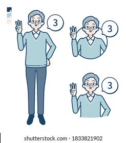Senior Man with Counting as 3 images.
It's vector art so it's easy to edit.

