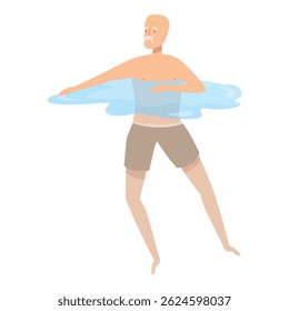 Senior man is doing aqua gym exercises in a swimming pool