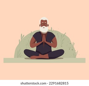 Senior man doing meditation, yoga pose