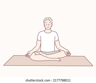 Senior man doing sports, grandmother character doing morning exercises. Hand drawn style vector design illustrations.