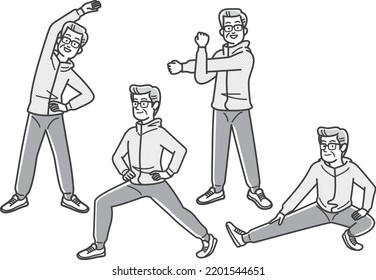 Senior man doing warm-up exercise
illustration set of