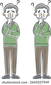 Senior man with doubts, whole body, vector