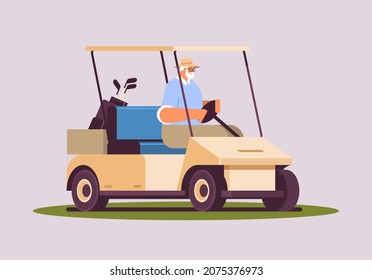 senior man driving buggy on golf course active old age concept horizontal