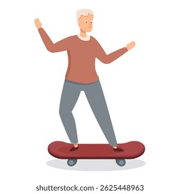Senior man enjoying recreation riding skateboard illustration