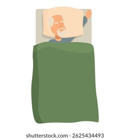 Senior man enjoying a restful sleep in a comfortable bed, promoting relaxation and healthy aging