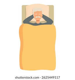 Senior man is enjoying a restful sleep in his bed, his hands positioned comfortably behind his head
