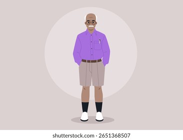 O idoso gosta de um dia ensolarado vestindo shorts, relaxado com confiança e charme em um ambiente casual