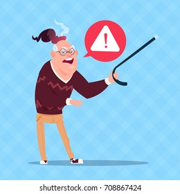 Senior Man Error Message Modern Grandfather Internet User Flat Vector Illustration