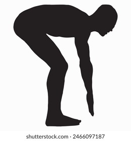 Ejercicios de hombre mayor. Ilustración vectorial de pose de yoga aislada en blanco. Chico activo en estiramiento de gimnasio. Actividad de atención sanitaria. Ejercicio tumbado en el centro de rehabilitación, Deporte, relajación, yoga, asana.