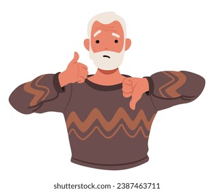 Senior Man Expressed Strong Disapproval With A Definitive Thumb Down Gesture. Character Revealing Dissatisfaction Or Disagreement With A Visible Negative Sentiment. Cartoon People Vector Illustration