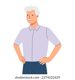 Senior man, face head portrait. Smiling male character of old age. Elderly gray-haired person with mustache. Elder human with moustache. Flat vector illustration isolated on white background